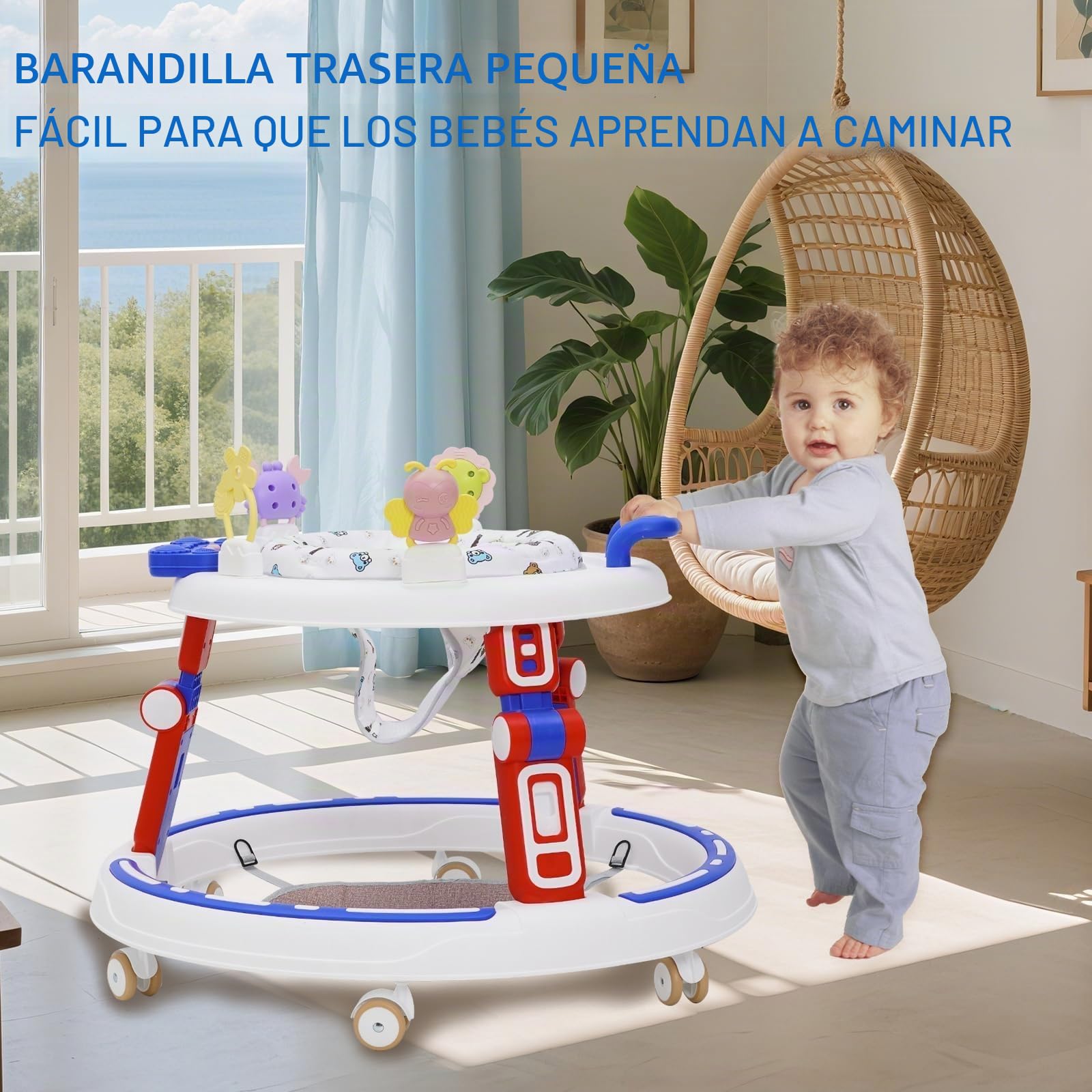 Andador Bebes 5in1,Tacata Bebe Plegable con Altura Música,Plegable Asiento Giratorio 360°, 6 Ruedas Silenciosas,Apto Para Niños y Niñas a Partir de 6 Meses,Azul