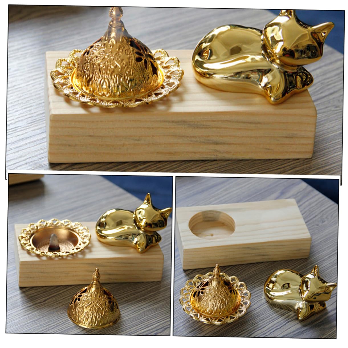 BESTYASH 4 Sätze Holz Metall Weihrauchbrenner Aromatherapie Censer für Zuhause Büro Yoga und Meditation Stabiler Räucherstäbchen Halter für Entspannende