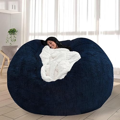 Miniatura 24 de Puf para adultos y niños sin relleno, funda redonda suave de gran tamaño para puf gigante, sillón de descanso, sofá perezoso, almacenamiento de Azul