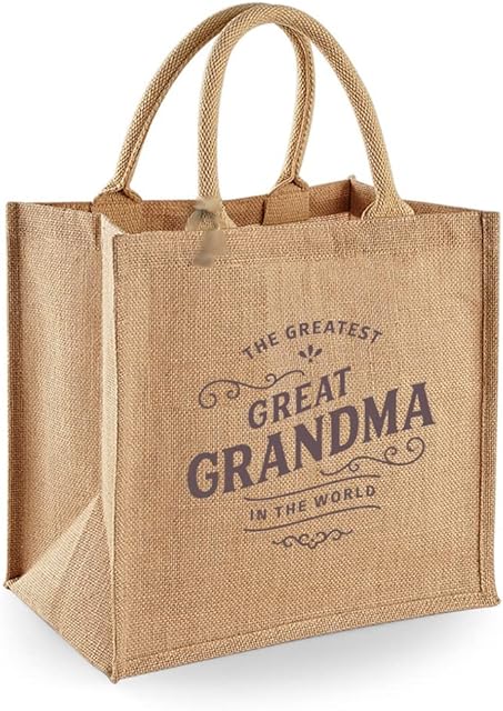 Design, Invent, Print! Great Grandma Gift Bag Natural Jute Tote Shopping Present for Great Grandma 30cm x 30cm x 19cm