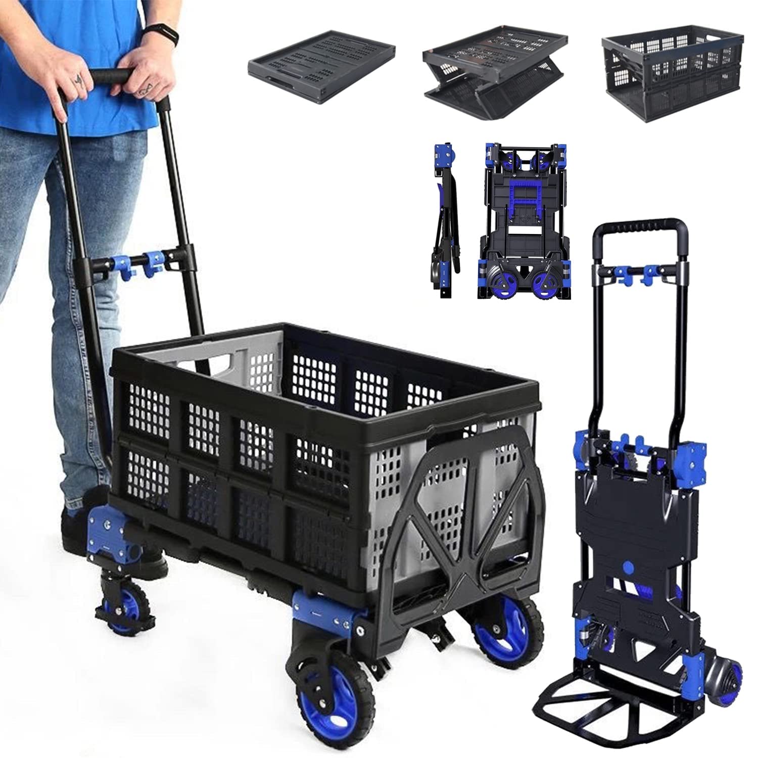 Buy Folding Hand Truck Dolly with Folding Basket, 330LBS Capacity Carts