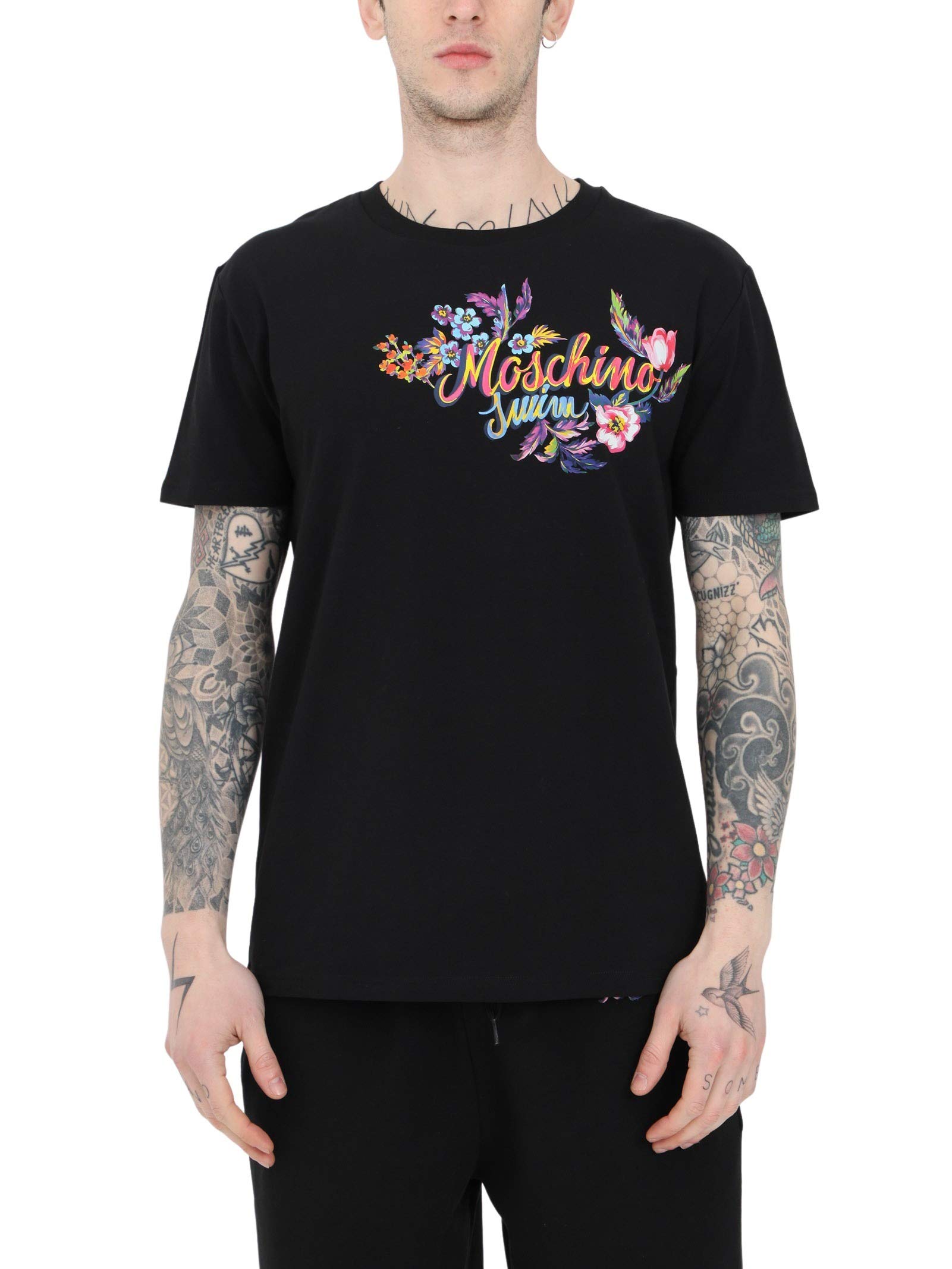 Moschino T-shirt Uomo w Cotone dettaglio Logo Dipinto Con Fiori 1904