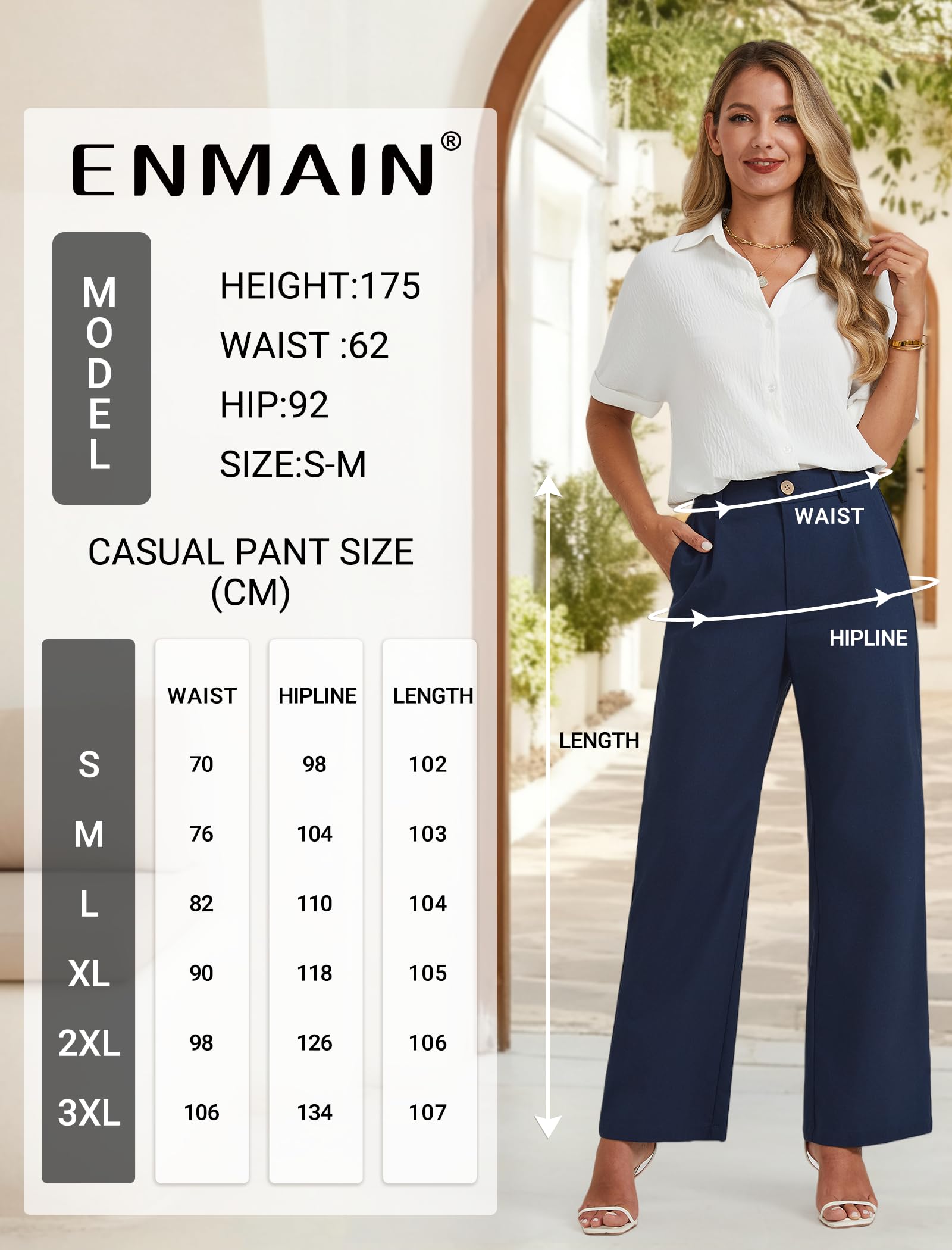 Enmain Pantalon Lin Femme Jambes Larges Bureau Pantalon Taille Haute Décontracté Coton Costume Pants avec Poches