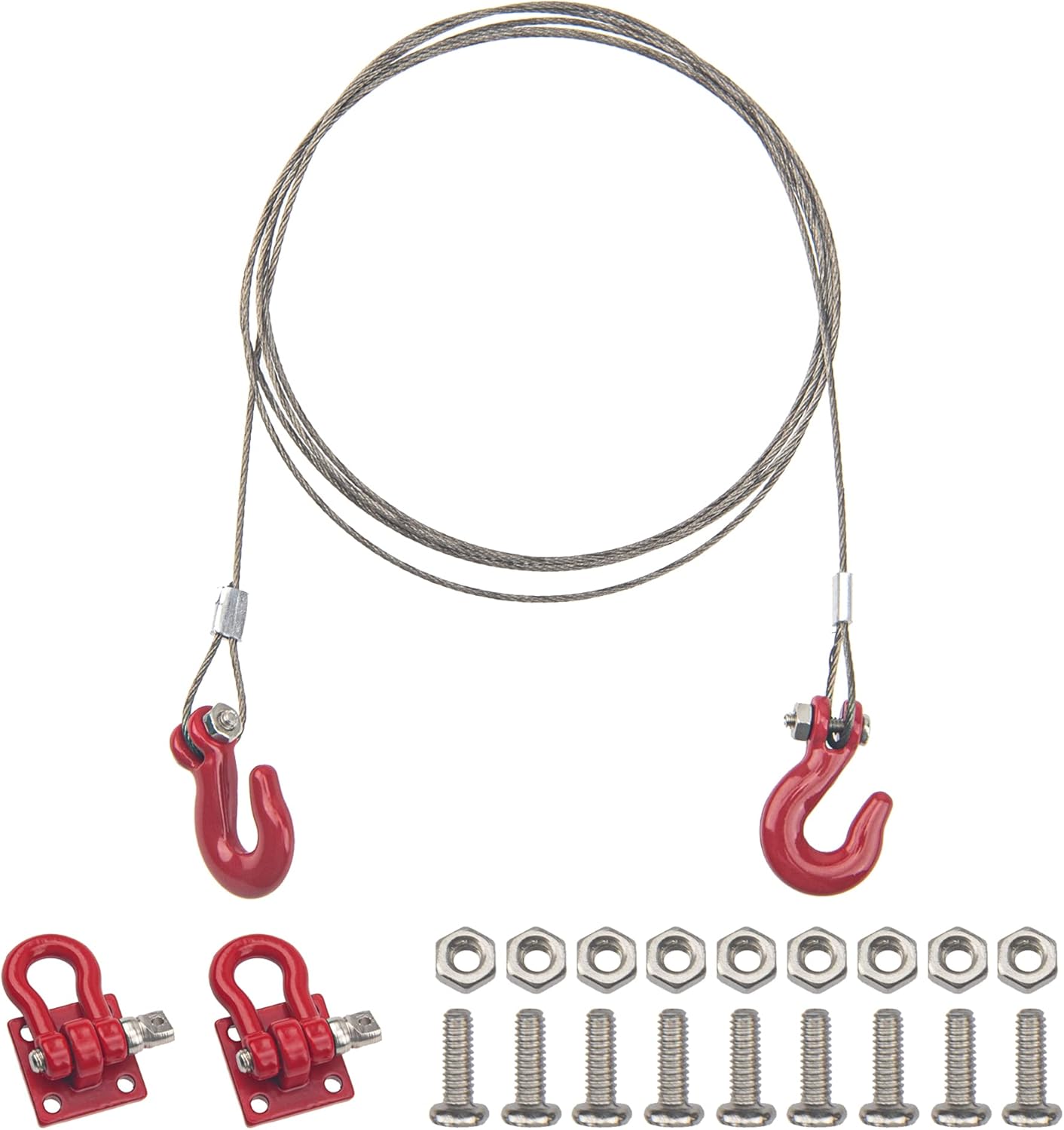 1/10 RC Simulation Metal Trailer RC Rescue Tow Hook with Steel RC Tow Rope Wire Compatible with Traxxas TRX-4 Tamiya CC01 Axial SCX10 Redcat Gen7 D90 HSP 1/10 RC Crawler Car Truck