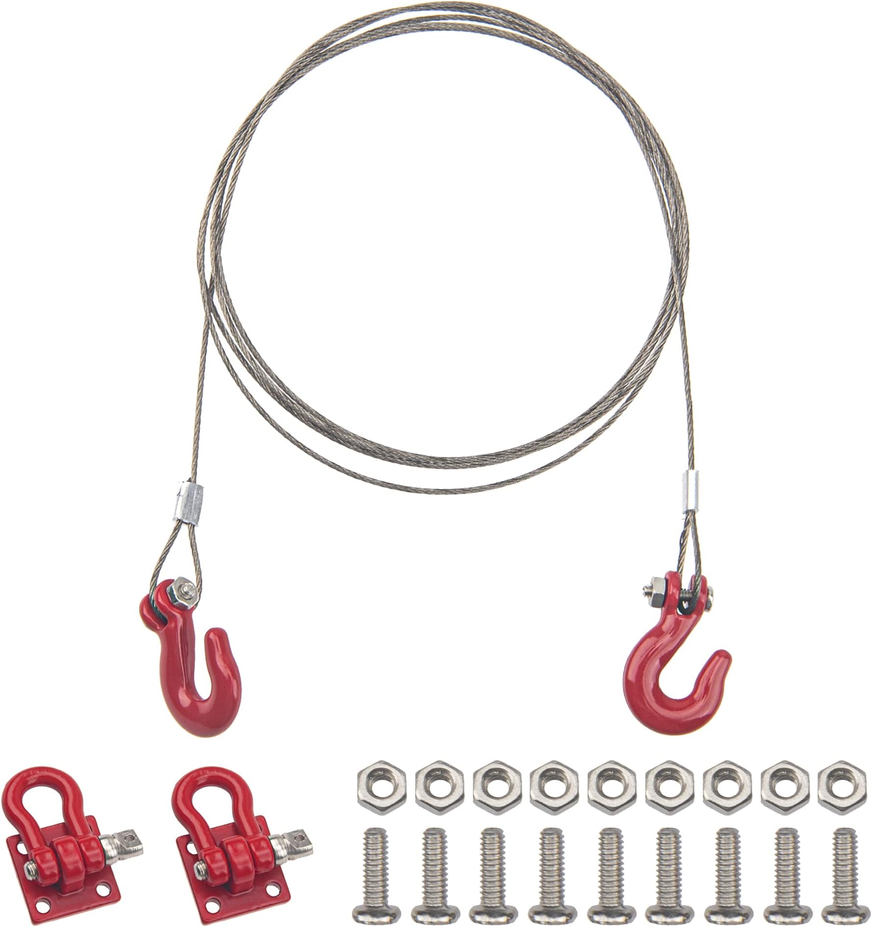 1/10 RC Simulation Metal Trailer RC Rescue Tow Hook with Steel RC Tow Rope Wire Compatible with Traxxas TRX-4 Tamiya CC01 Axial SCX10 Redcat Gen7 D90 HSP 1/10 RC Crawler Car Truck