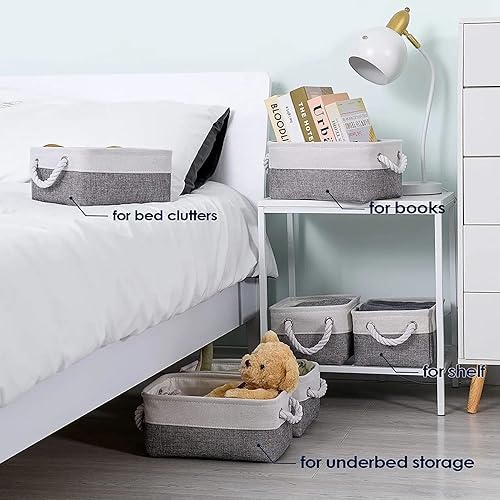 Vista 204 de Caja de almacenamiento para estantes, paquete de 6 canastas pequeñas de tela para organizar, cubos de almacenamiento plegables con asas para Blanco