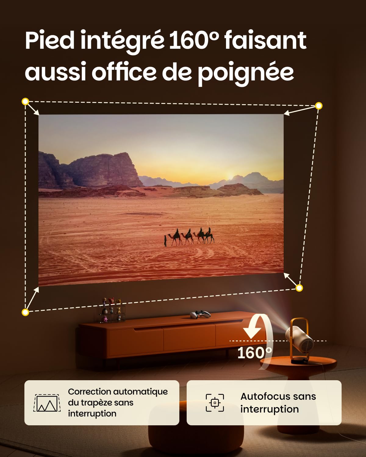 XGIMI Vibe One Batterie Intégrée Mini Videoprojecteur Portable 1080p | 250 ISO,Google TV avec Netflix, Sound by JBL, Autofocus & Keystone, 1.2h batterie, 150" écran, 160° support（Cloud Ash）
