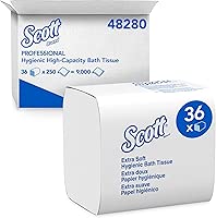 Scott Hygienic High-Capacity Folded Tissue (48280), 2-Ply, White, Single Pull, (250 Sheets/Pack, 36 Packs/Case, 9000 Sheets/Case)