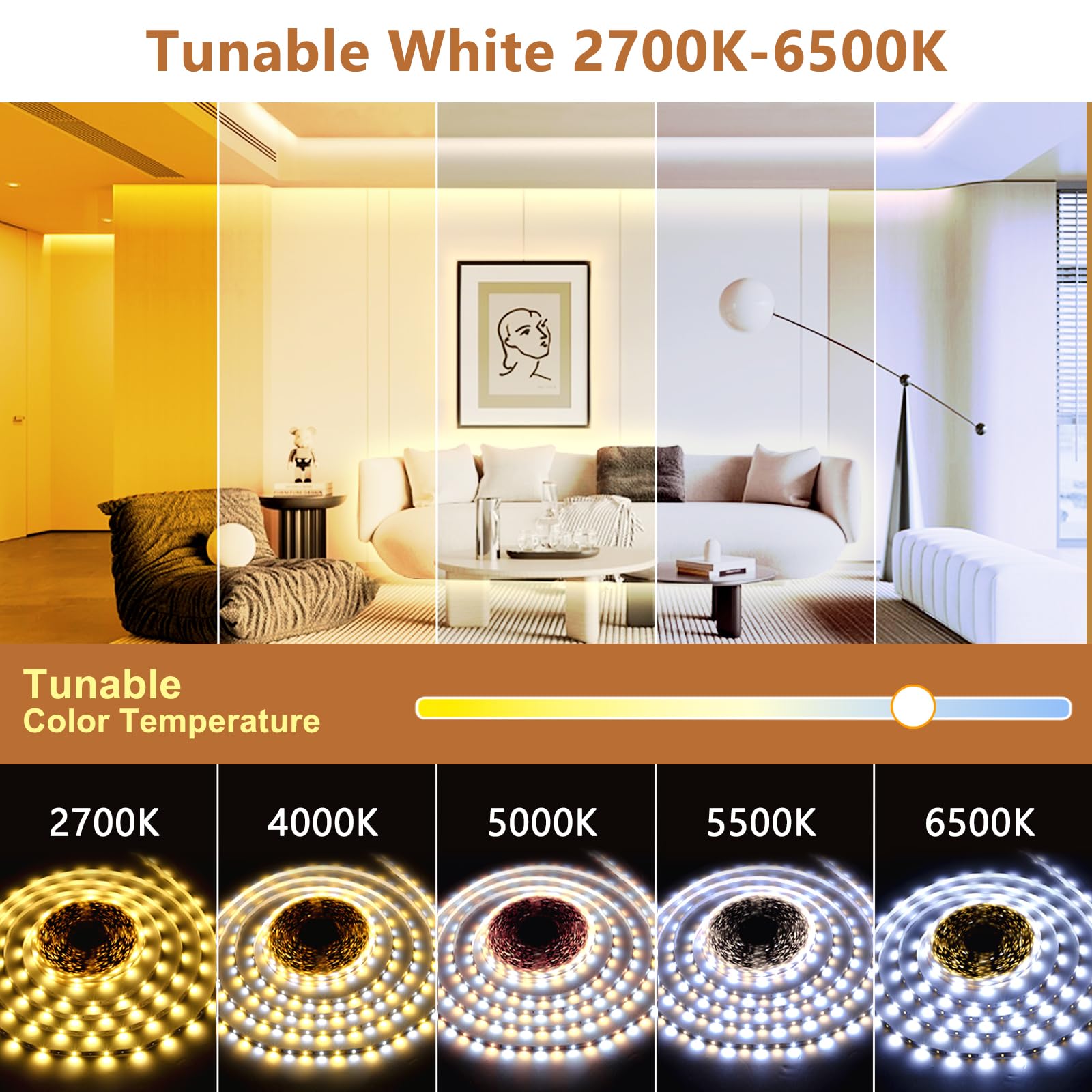 EMITEVER LED Strip Lights Warm White 2700K Kit, UL Listed
