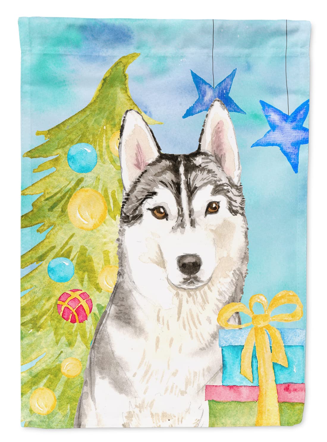 Drapeau Husky Sibérien et sapin de Noël pour sublimer votre jardin en hiver