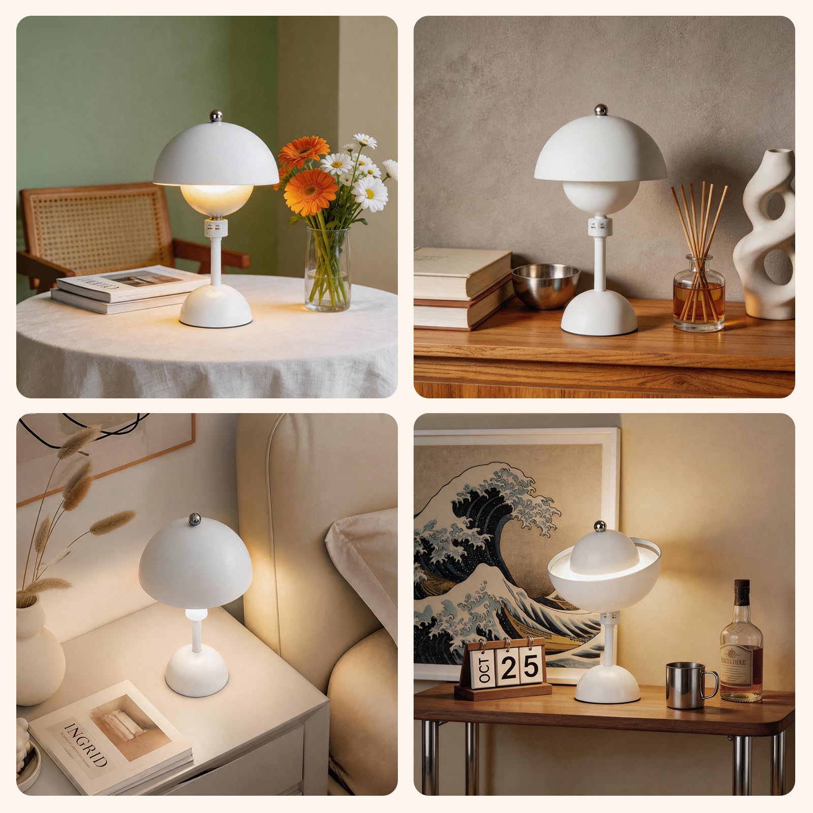 Aigostar 2 Pezzi Lampada da Tavolo Magnetica Touch, Lampada da Comodino senza Fili con 3 Temperature di Colore e Dimmerabile, Ricaricabile USB per Camera da Letto, Ristorante (Bianco)