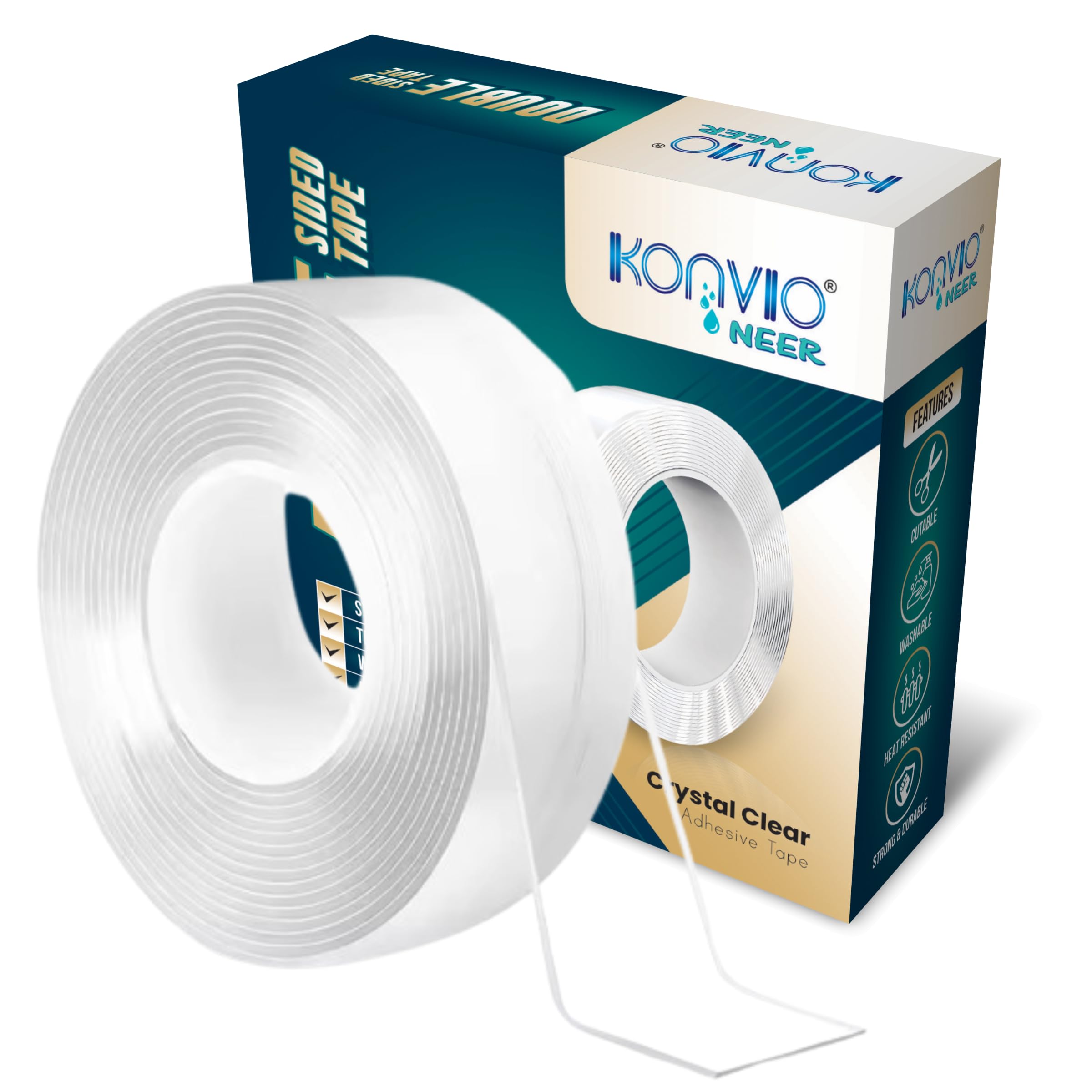 KONVIO NEER Heavy Duty Double-Sided Washable Tape Adhesive, Reusable, Strong Sticky Tape for Wall, Office, Kitchen, Household, Schools, Removable, No Damage (2mm X 30mm X 3Meter) (B0DDTBBPRQ) Amazon Price History, Amazon Price Tracker