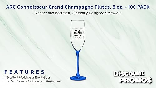 Miniatura 2 de DISCOUNT PROMOS Copas de champán personalizadas ARC Connoisseur de 8 onzas, paquete a granel de 100 unidades, personalizado - Vajilla elegante para