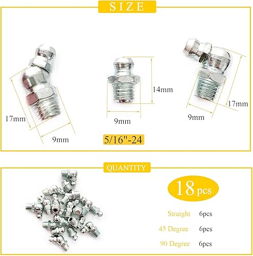 Miniatura 2 de 516 "-24 18pcs Grease Fitting Surtido recto 45 90 grados grasa Zerk accesorios, accesorios de grasa de acero galvanizado y puntas de pistola de