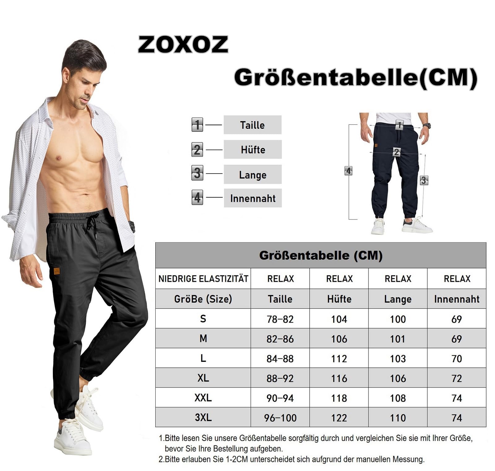 ZOXOZ Pantalon de Travail Homme Pantalon Cargo Homme Pantalon Jogging Slim Fit Coton Casual Jogging Sport Pantalon avec Quatre Poches