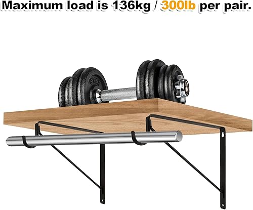 Miniatura 5 de Paquete de 6 soportes de barra de armario resistentes de 11 x 11 x 1 pulgadas, soporte negro de acero para colgar ropa, estante montado en la pared