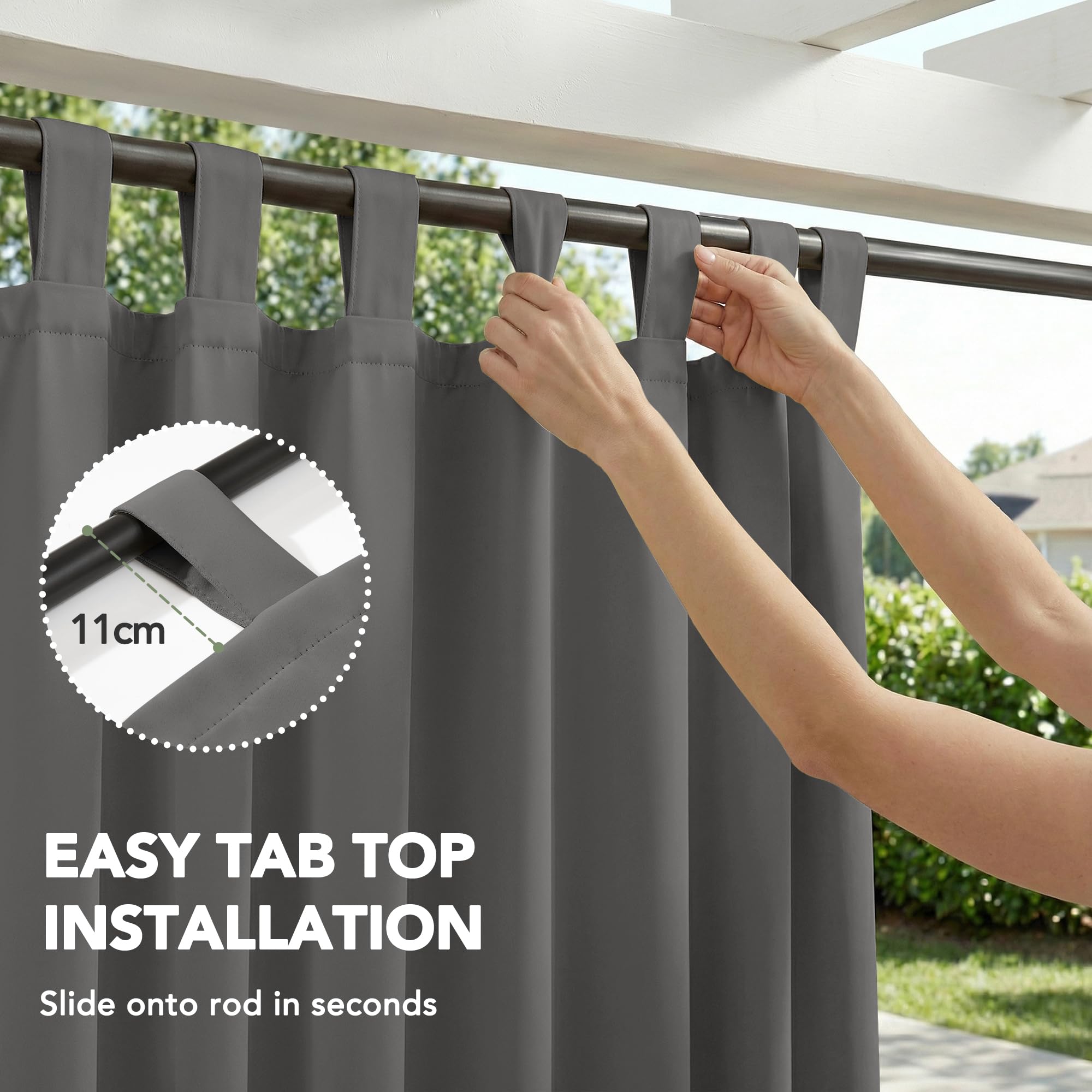 Deconovo Tende da Sole per Esterno 132x214 cm, Set da 2 Tende Idrorepellenti Oscuranti e Termiche con Passanti, per Gazebo, Pergola, Balcone, Terrazza e Veranda, Grigio Chiaro