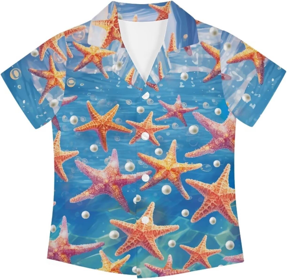 Little & Big Girl's Boy's Button Down Hawaiian Shirts Short Sleeve Cool Cartoon Print Dress Tops T-Shirt for Kids