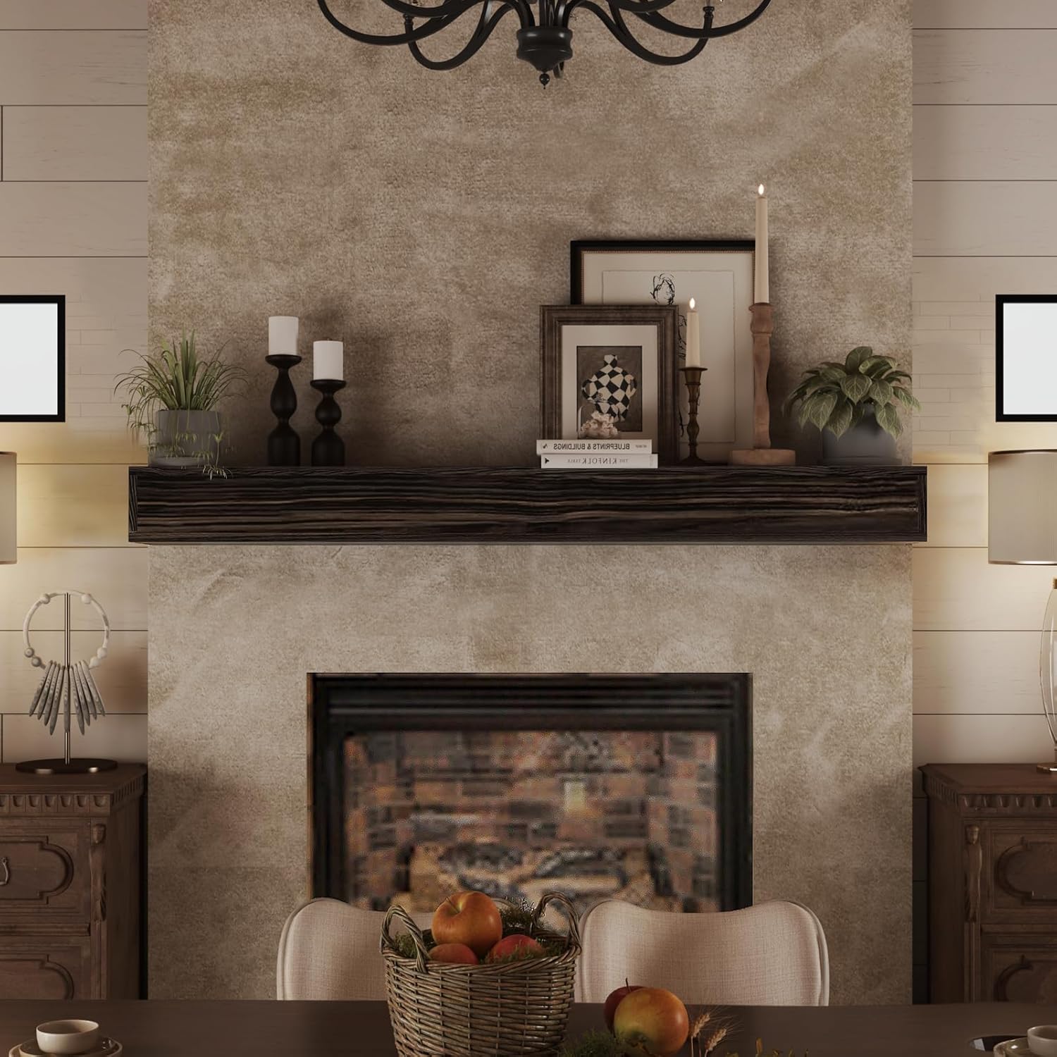 Fireplace Mantel 60inch - Solid Wood Mantel Shelf with Hidden Brackets | Floating Mantle Shelves Decor for Wall, Bedroom, TV, Livingroom (Black, 60)