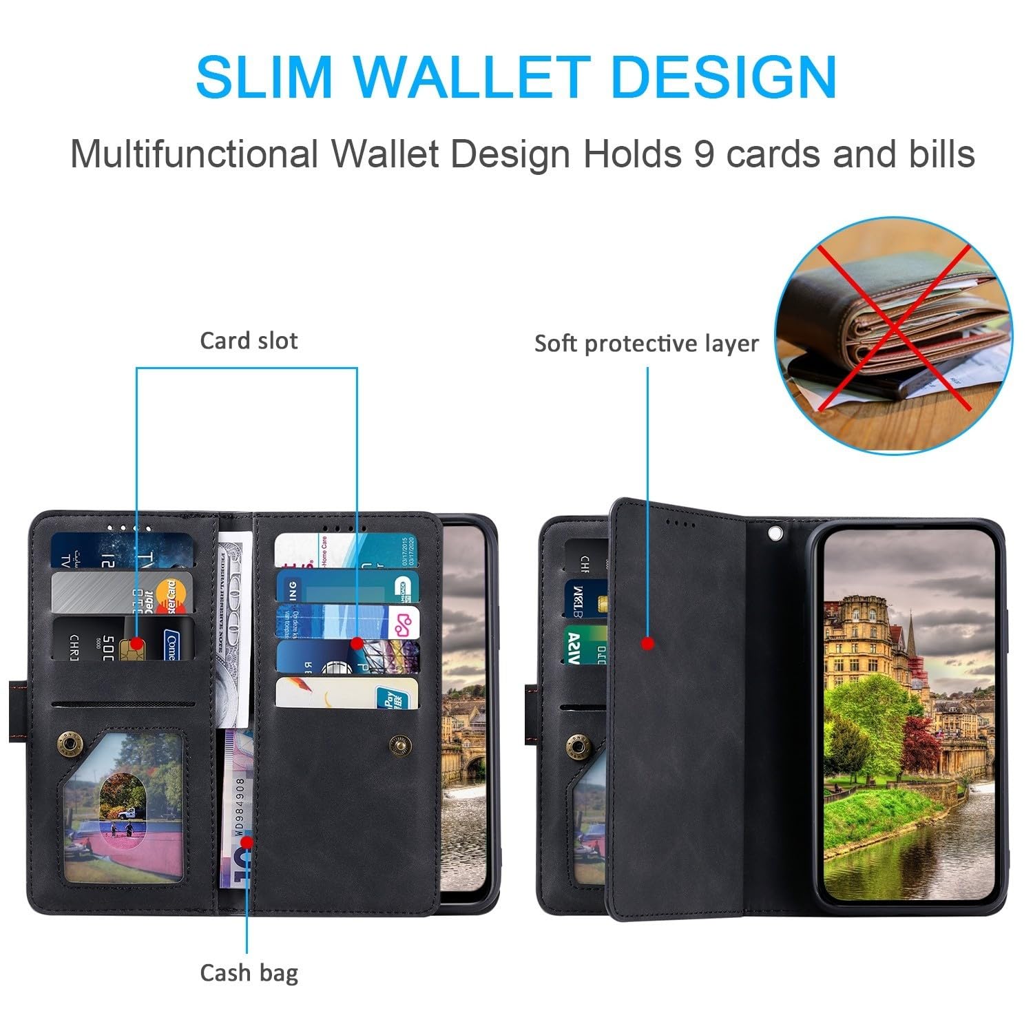 Compatible avec iPhone 8 Plus/7 Plus (couleur : noir) étui portefeuille en cuir à fermeture éclair
