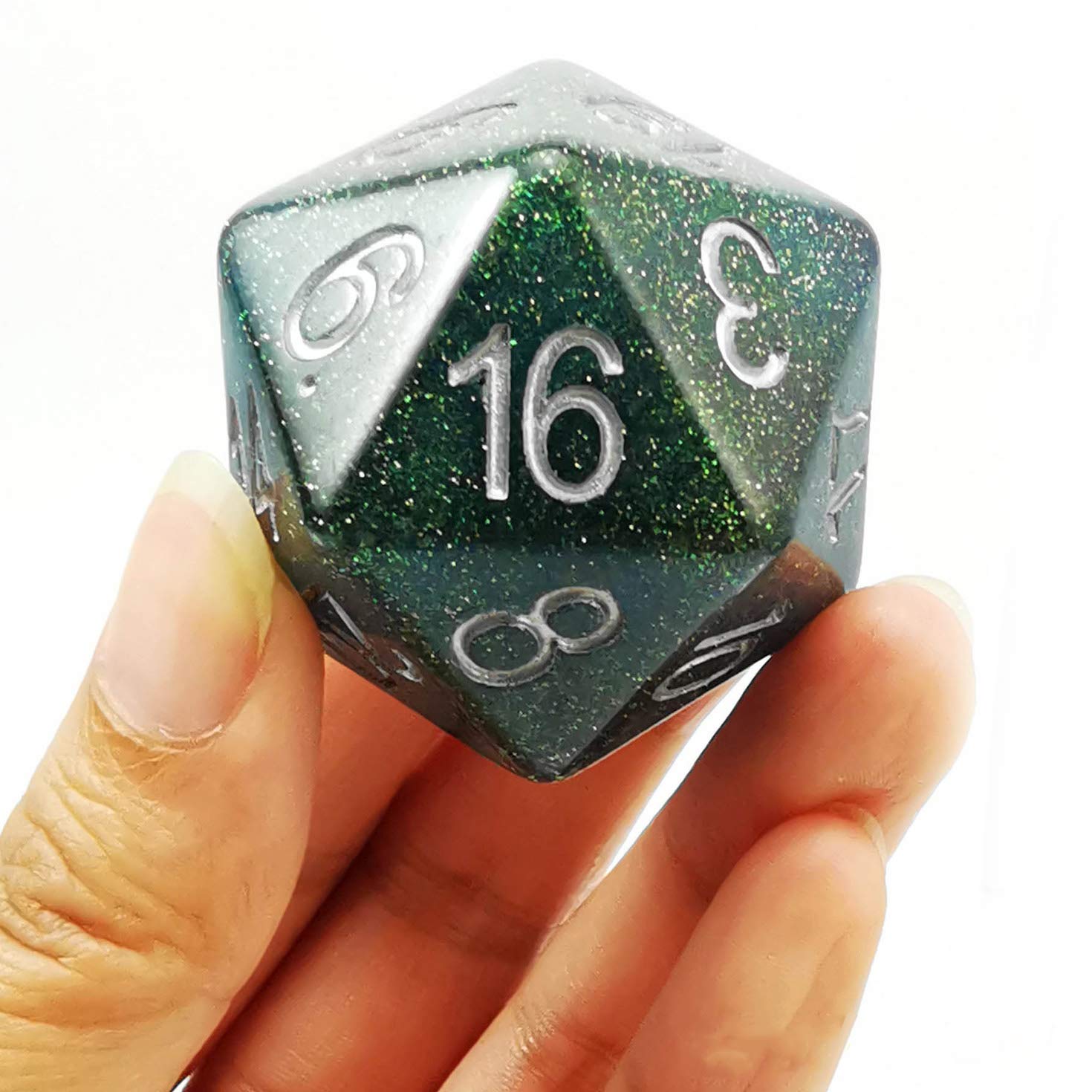 Bescon Glitter Jumbo D20 38MM, Duże kostki 20-ścienne brokatowe turkusowo-zielone, Duża kostka 20-ścienna 3,8 cm