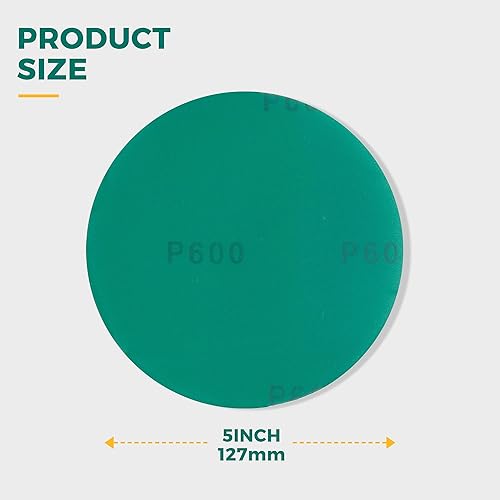 Miniatura 9 de S SATC Papel de lija de 5 pulgadas, disco de lijado de película verde de grano 320, 50 discos de papel de lija para lijadoras, acabado abrasivo de