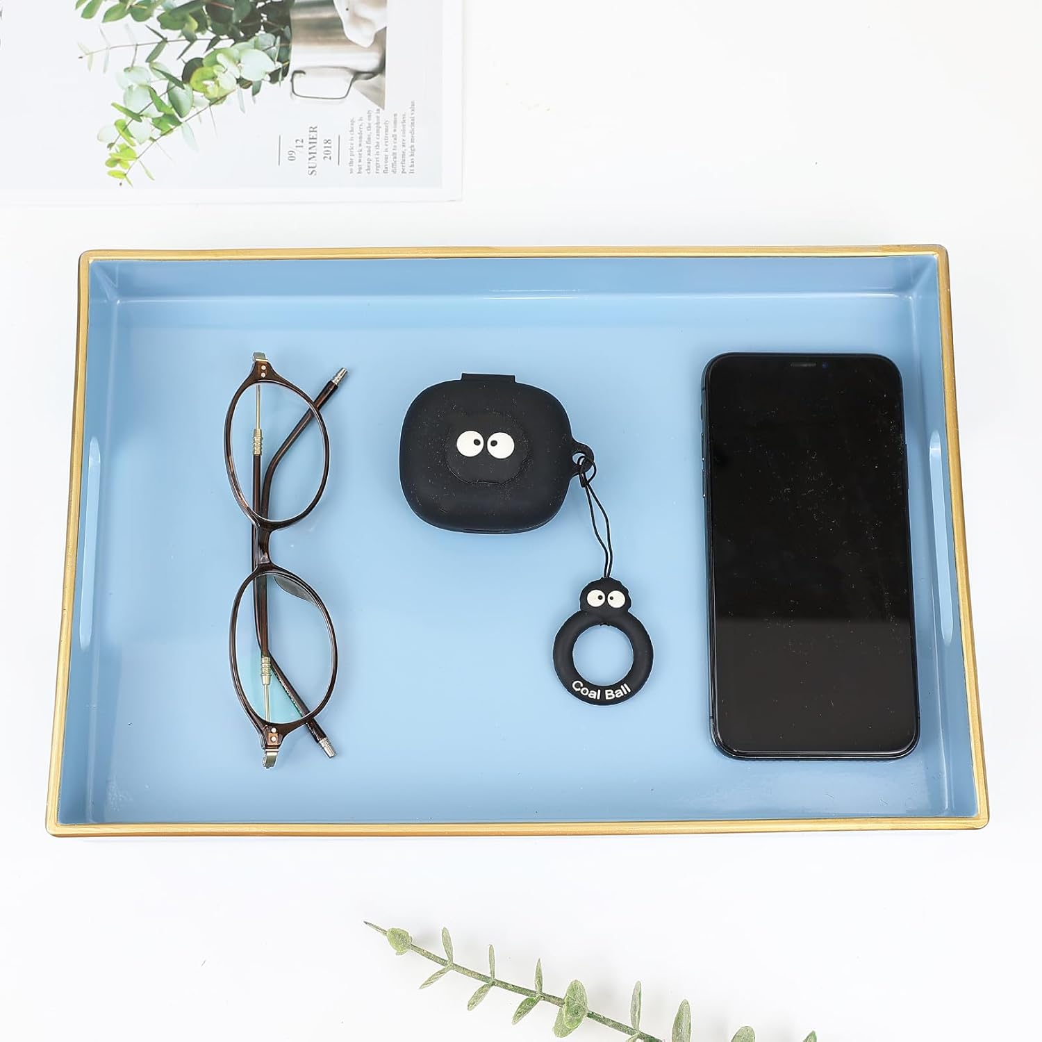 Spsyrine Blue Bathroom Vanity Tray with Handles for Dresser Tops, Countertop, Perfume Decorative Tray, 11.8” * 7.87” *1.37” - Image 6