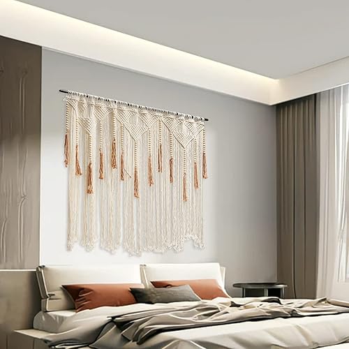 Miniatura 5 de GDNTMU Cortinas grandes de macramé para decoración de pared, macramé para colgar en la pared, de algodón natural, tapiz de hilo tejido bohemio con