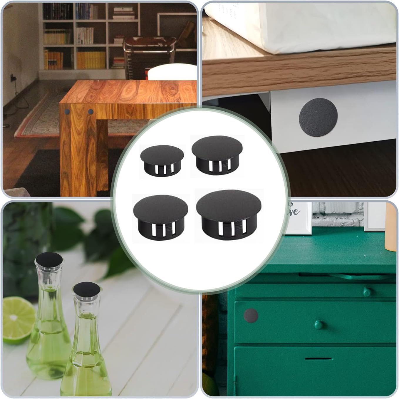 130 Piezas Tapones Para Agujeros Negros – Kit De 8 Tamaños (6 A 25 Mm) De Nylon, Cubrehuecos Para Muebles, Armarios, Taladros Y Tornillos – Fijación Fuerte Sin Herramientas