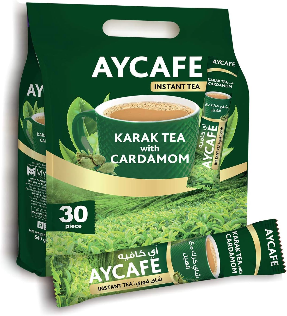 AYCAFE Karak Tea with Cardamom Pouch - 30 Sachets | Authentic Flavored Tea for Instant Brewing | Perfect for Tea Lovers