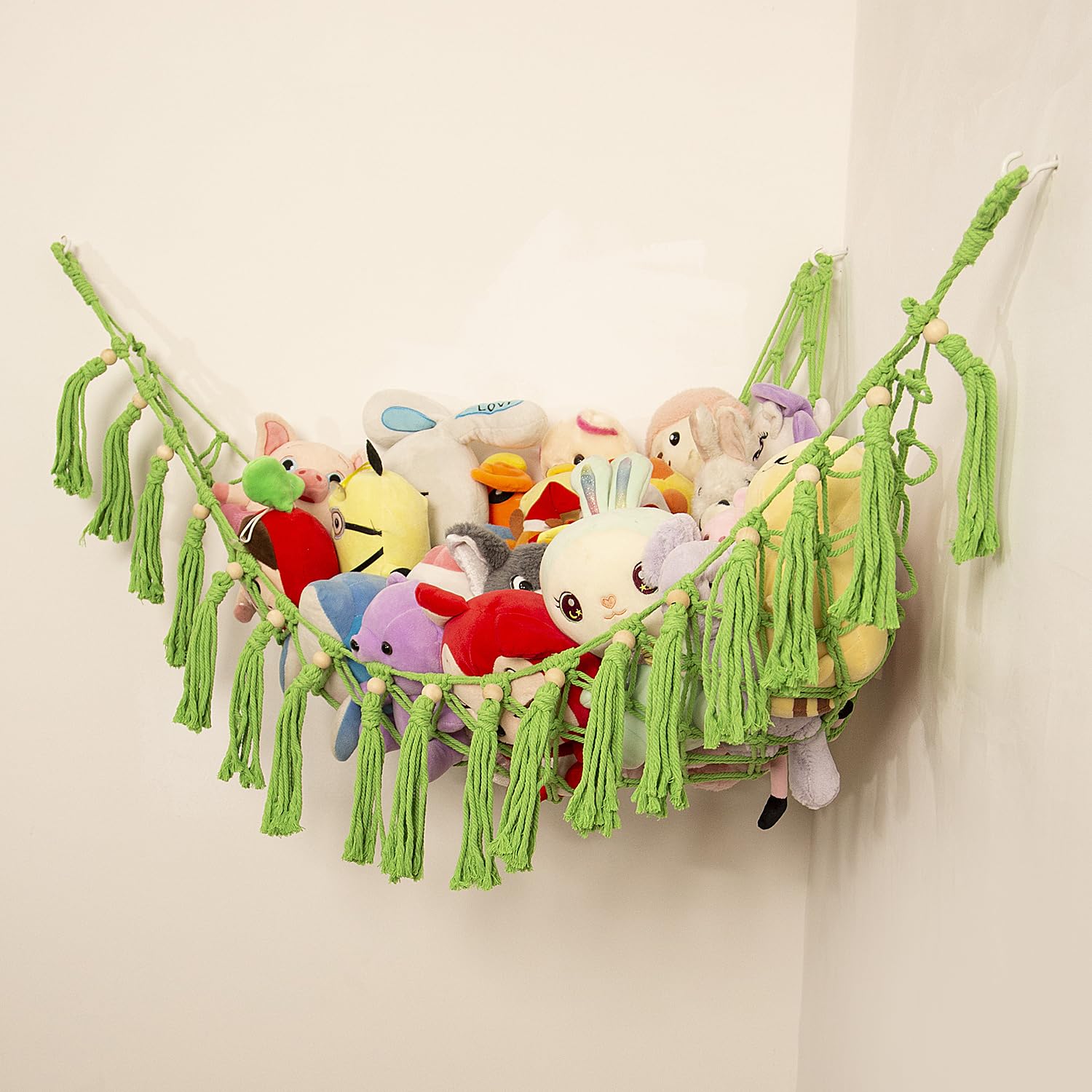 Stuffed Animal Hammock Teddy Bear Net Plush Holder Soft Toy Storage Organizer Boho Macrame Toy Holder-Green - Image 2