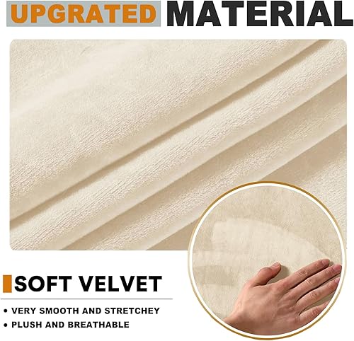 Miniatura 5 de LZYLZH Funda de cojín elástica para sofá, funda de cojín individual de repuesto, funda de cojín de terciopelo (beige, grande de 2 plazas)