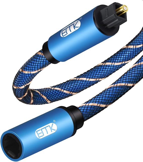 EMK Optical Cable, Digital Optical Audio Cable Toslink Extension Cable Male to Female Nylon Braided Toslink Cable for Smart TV Amplifier Soundbar Blu-Ray (10ft/3m)