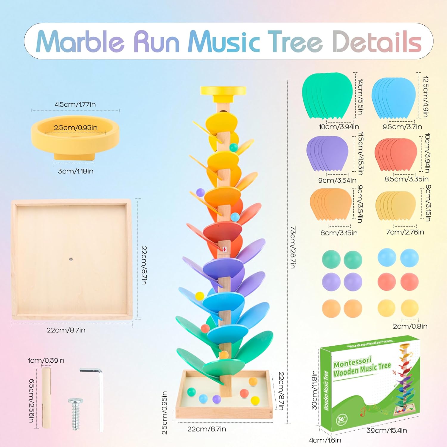 Wooden Marble Run Music Tree, Montessori Toy for Ages 3+, Marble Run Learning Game, Creative Color Sorting Toy, Birthday Gift for Boys and Girls Ages 4-8