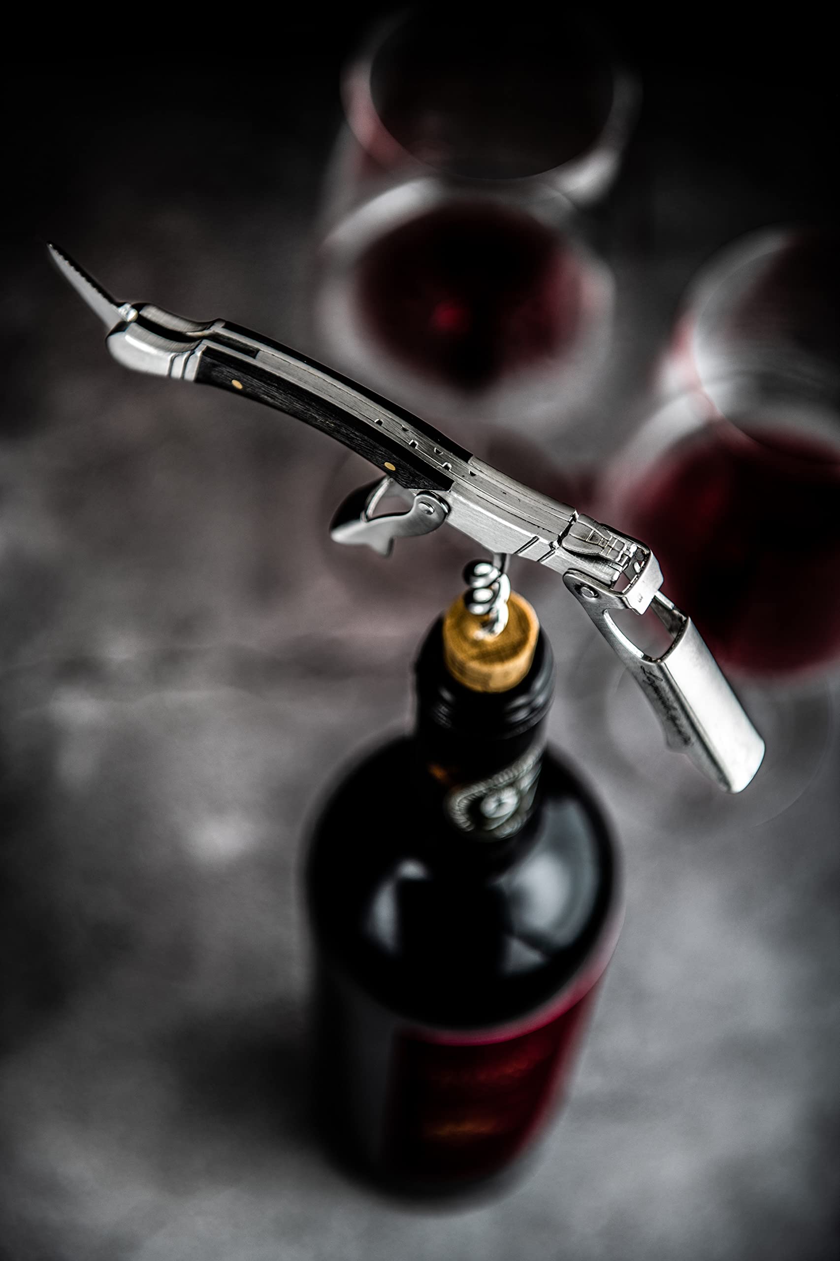 Laguiole Style de Vie cavatappi, apribottiglie con taglierina, sommelier, in Legno Pakka