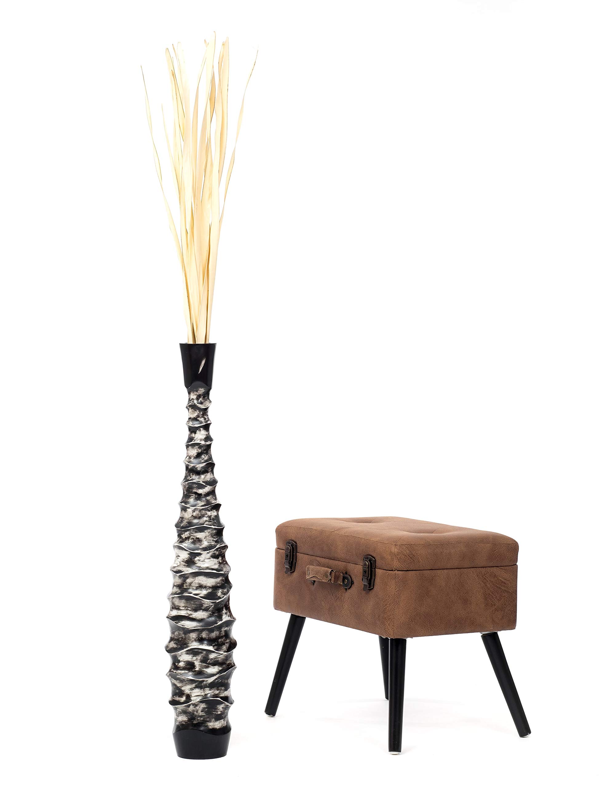 Leewadee Jarrón de Suelo Grande 85 cm Madera de Mango Pampa & Flores Secas | Jarrón Deco para Salón, para Ramas & Hierbas Secas. Más resistente que la Cerámica, sin Agua. Boho