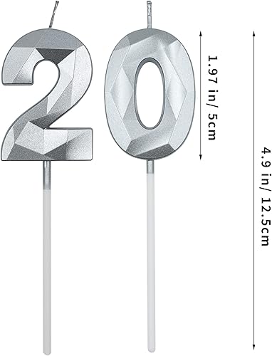 Miniatura 9 de Velas de 20 cumpleaños para pastel, vela negra con forma de diamante 3D número 20, decoración de cumpleaños, suministros de fiesta para niñas,