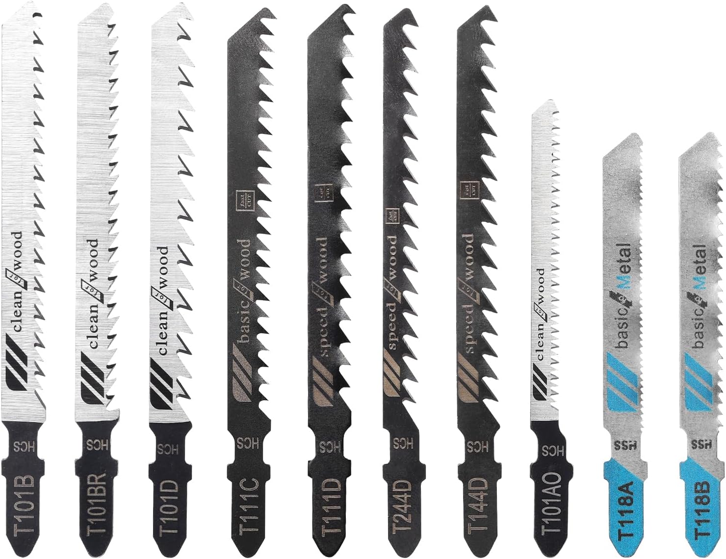 WOODSTARTER 10-Pcs T-Shank Multi-Purpose Jigsaw Blades Set with Storage ...