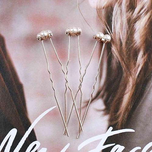 Miniatura 6 de Yheakne Alfileres de perlas de cristal para boda horquillas doradas con circonita cúbica horquillas de perlas con diamantes de imitación horquillas