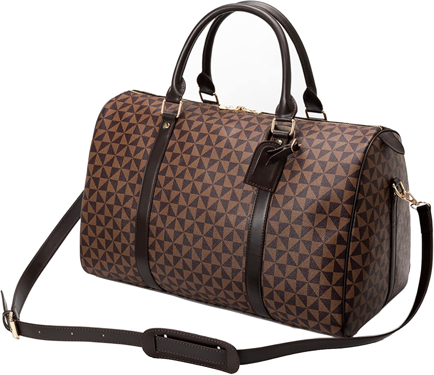 Large capacity Lightweight Weekender Bag Travel Duffel Bag for Women Men Overnight with Toiletry Bag Traveling Handbag for Gym Holiday (Brown)