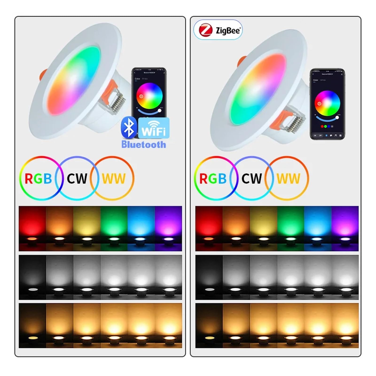 Faretto LED WiFi Smart Zigbee Down Light Dimmerabile Rotondo 5W 7W 10W 15W Cambiamento Di Colore(WiFi BLE downlight,15w)