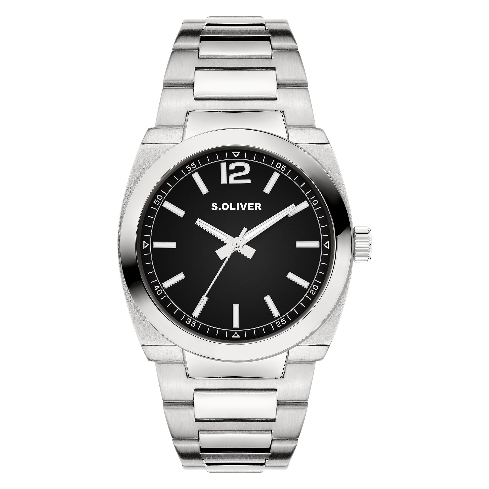 s.Oliver Men's Watch – Round – Silver – 39 mm – Metal Watch with Quartz Movement on Stainless Steel Strap with Folding Clasp – Analogue Watch – 3 ATM Waterproof – Scratch-Resistant