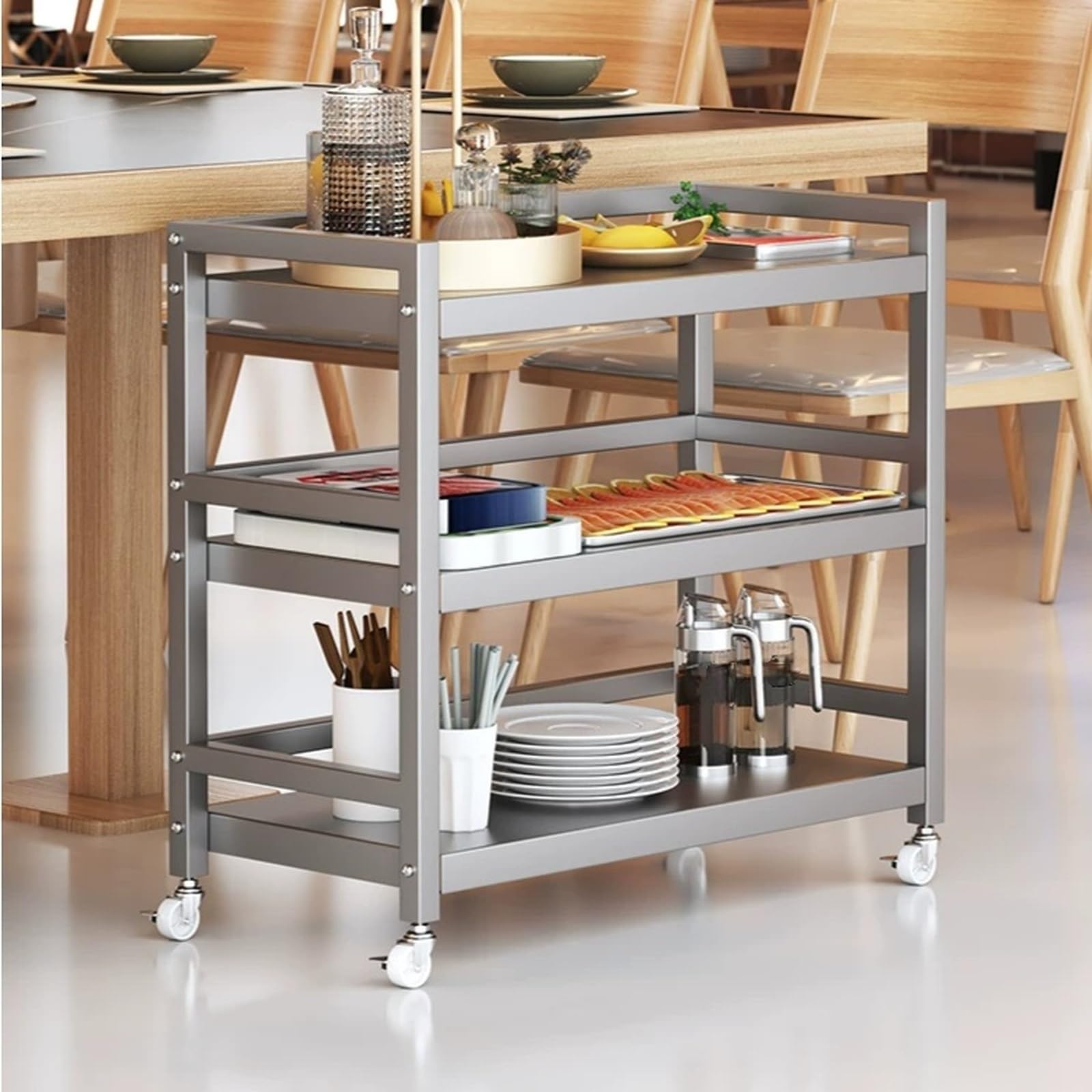 Magazzinaggio Carrello mobile for la preparazione degli alimenti, ripiano for servire con rotelle, for organizzare i contorni del ristorante(Grande)
