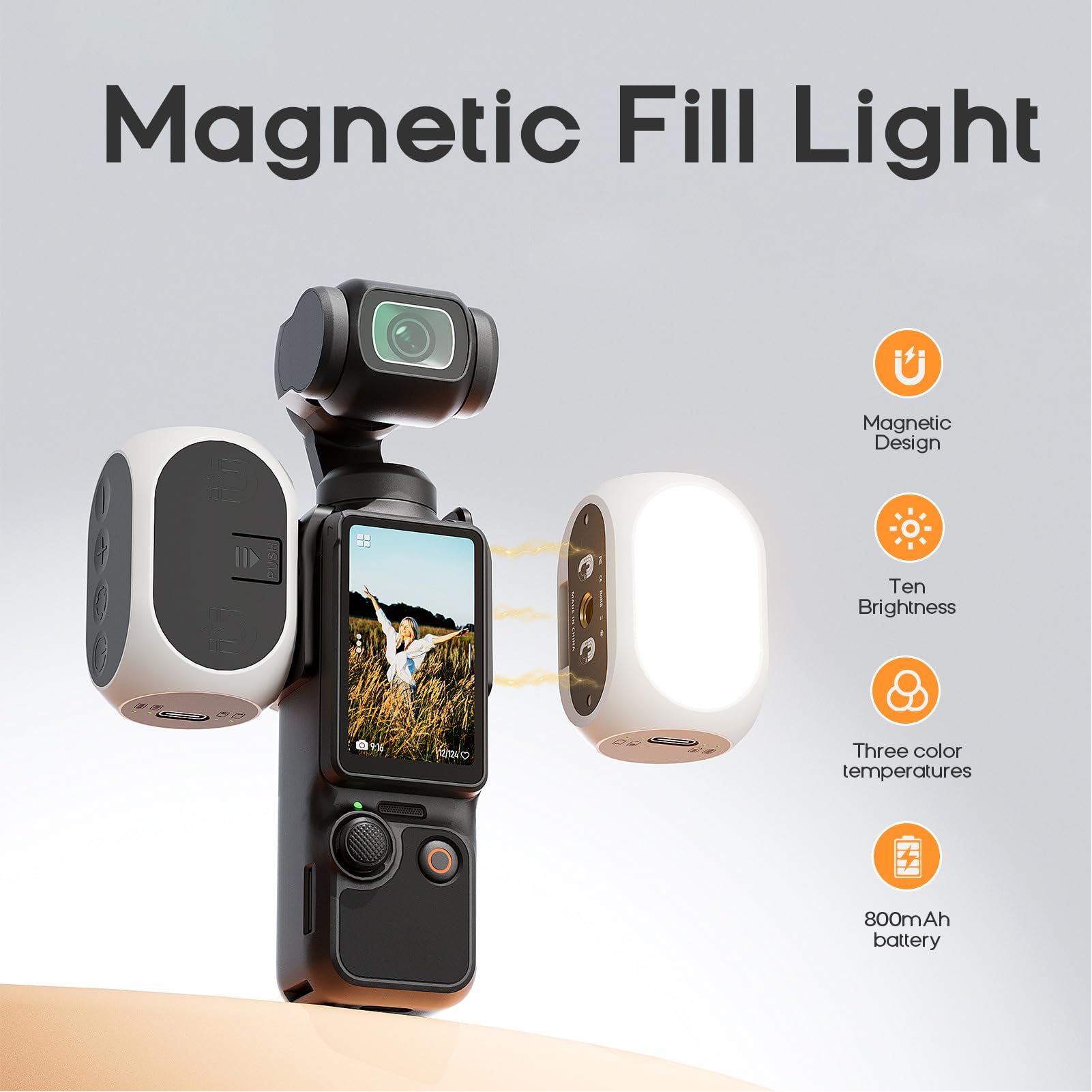 Lot de 2 lampes LED magnétiques avec 40 perles LED compatibles avec DJI Osmo Pocket 3, lampe vidéo 3000K-6500K, 10 niveaux de luminosité, batterie intégrée