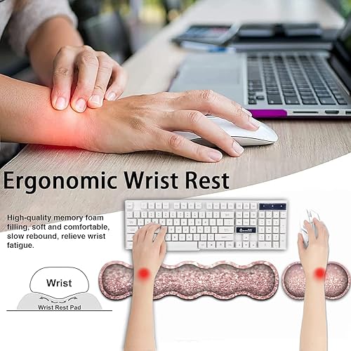 Miniatura 4 de Alfombrilla de mouse rosa para juegos, alfombrilla de mouse grande con borde cosido, base antideslizante, juego de reposamuñecas ergonómico para