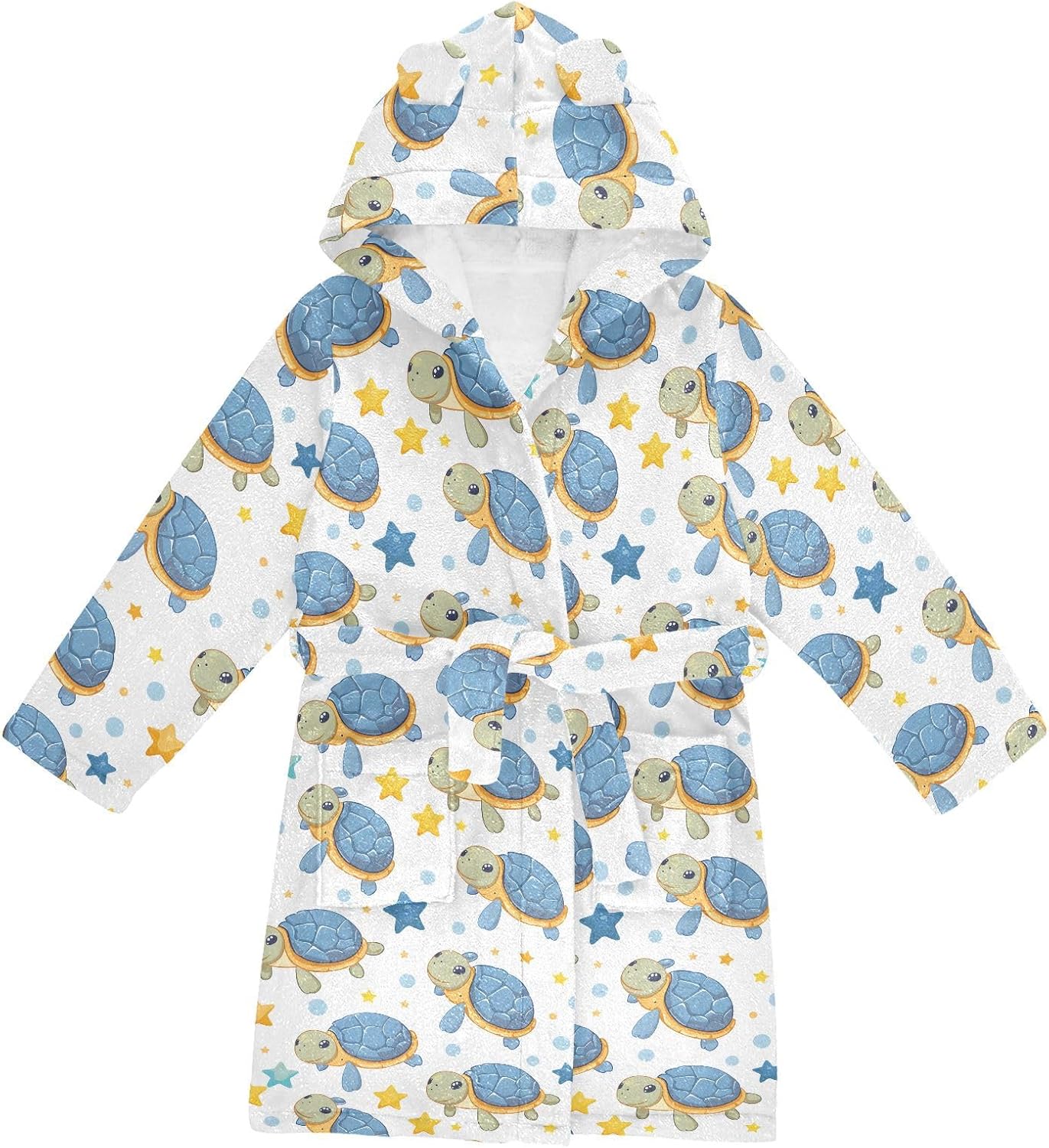 senya Stars Cartoon Turtle Toddler Hooded Bathrobe Kids Soft Plush Bath Towel Robes for Boys Girls 2-12 Years