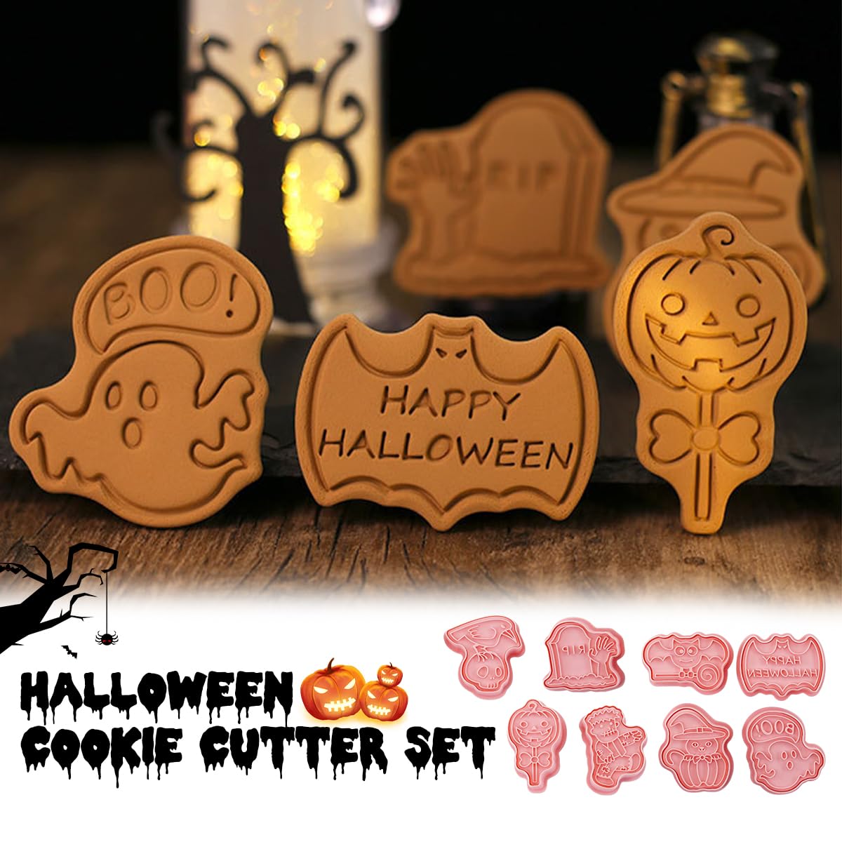8 Pezzi Formine per Biscotti di Halloween, Stampi Biscotti 3D Tagliabiscotti Plastica Stampi, Biscotti Timbro Per Biscotti di Halloween, Pasticcini, Cottura al Forno, Decorazione di Torte