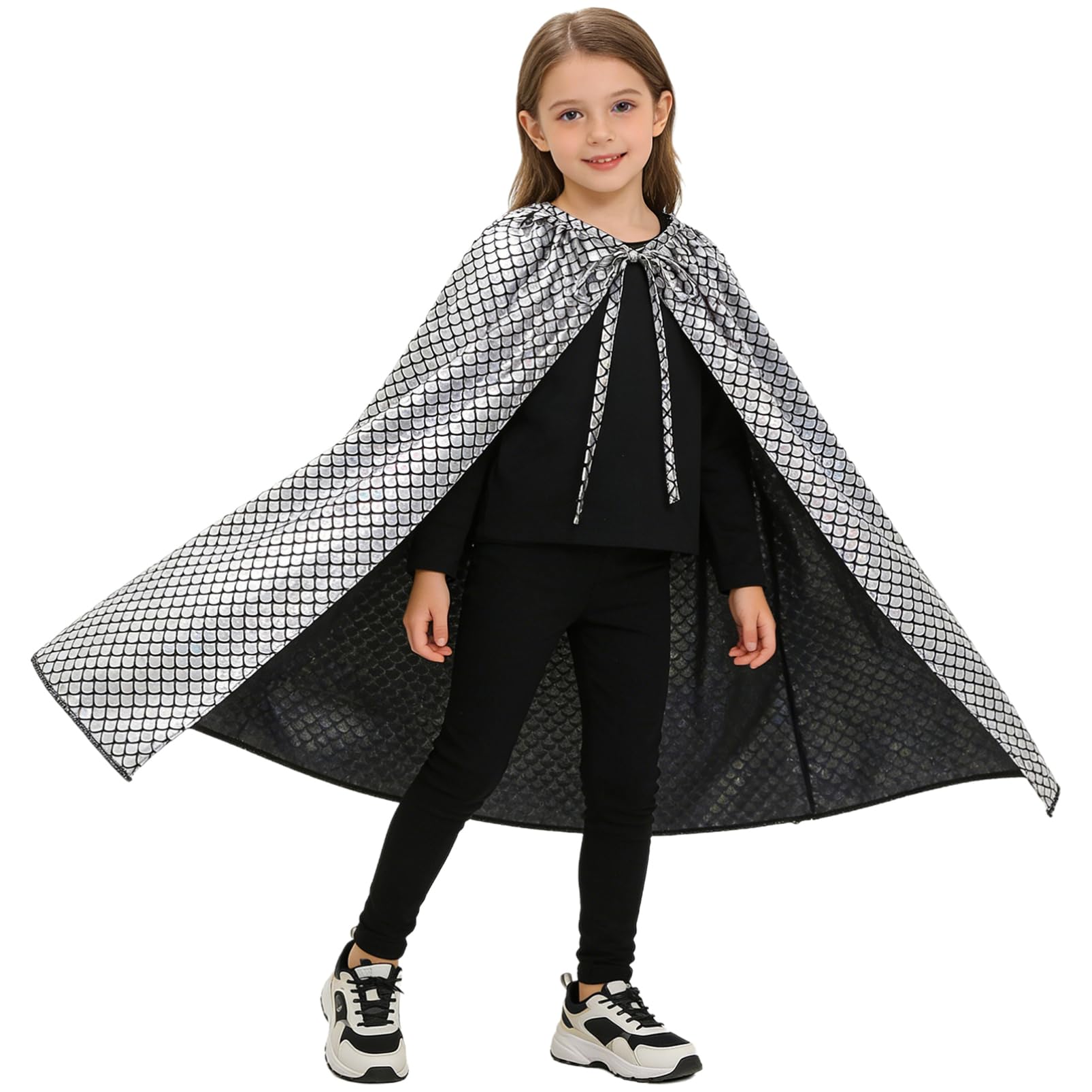 YOOJIA Mermaid Scale Pattern Cloak Shimmer Party Cloak Fantasy Costume Shiny Robe Cape For Cosplay Party Silver 60cm One Size