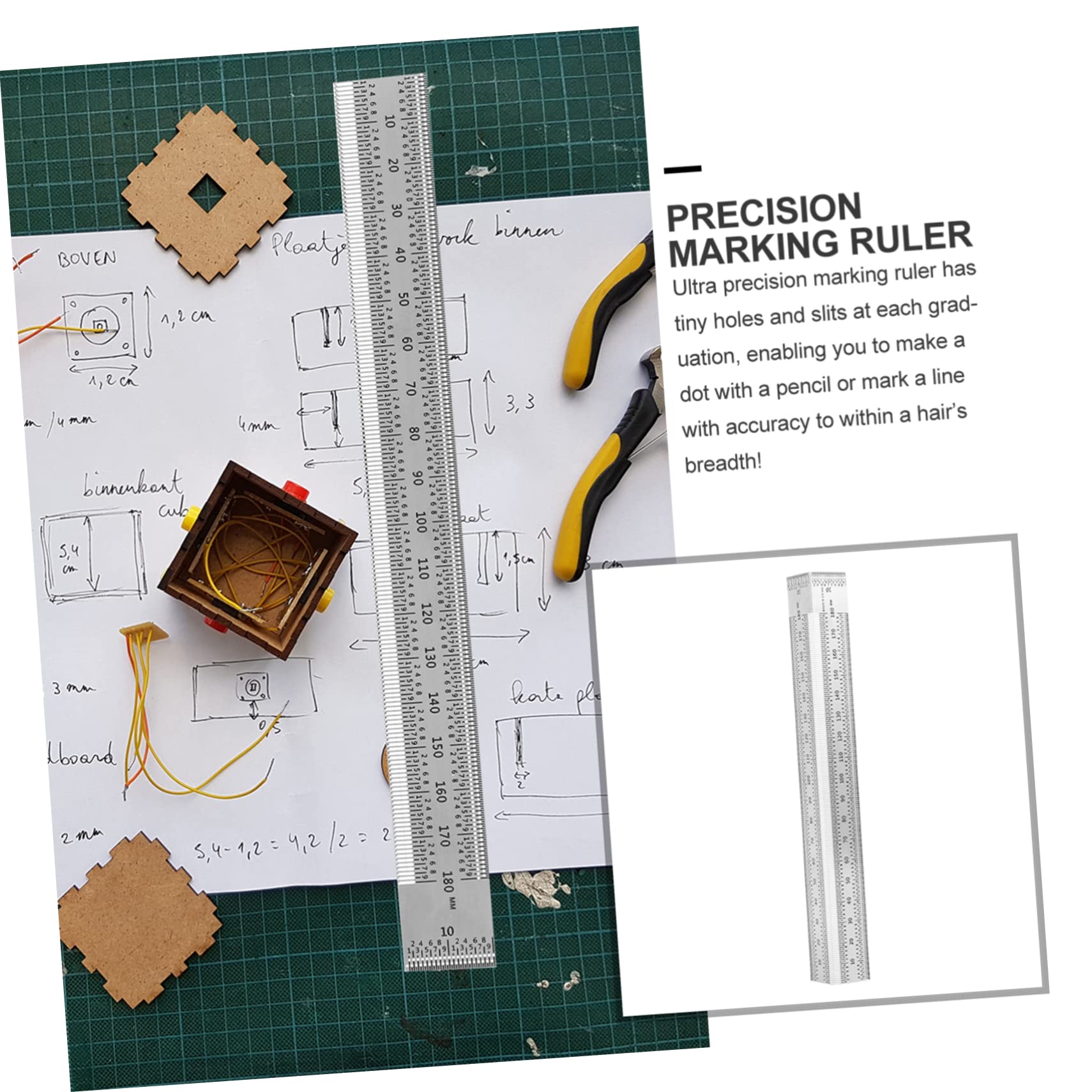 BESTonZON 3pièces Équerre De Mesure Acier Règle De Menuiserie Précise Avec Échelles Fines Outil De Traçage Pour De Bricolage Et Aménagement Intérieur