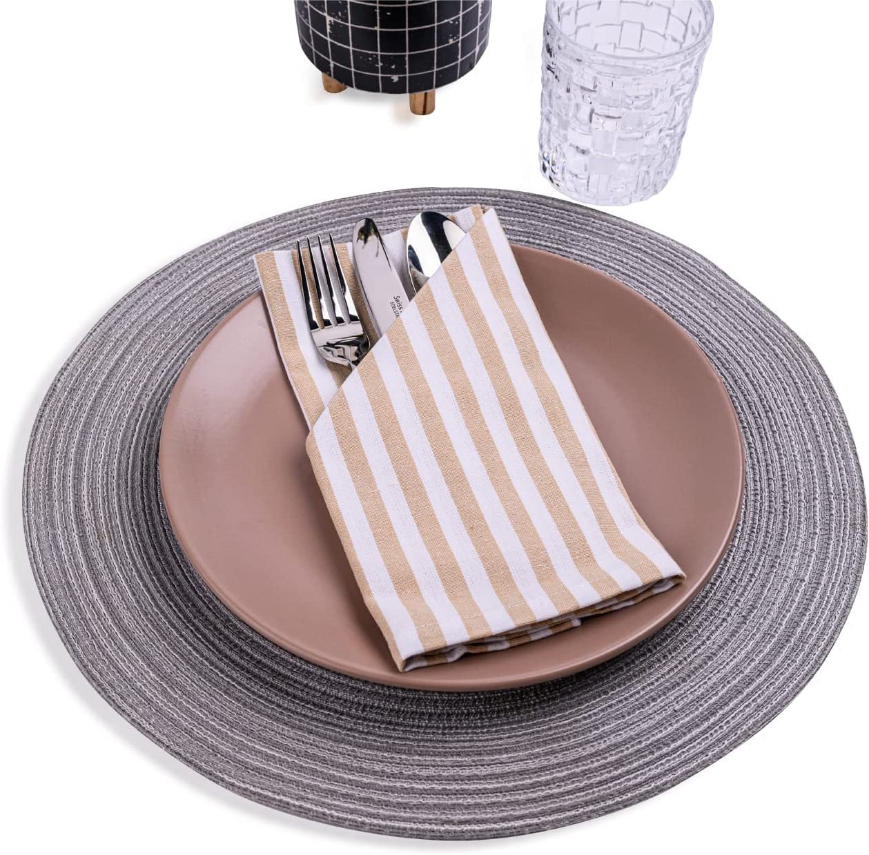 mon bijou® Set 36 Tovaglioli di Stoffa a Righe Beige e Bianche 45x45 cm – 100% Cotone Lavabili a 60 °C – Ideali per Ristoranti Hotel Catering – Tovaglioli Eleganti e Riutilizzabili da Tavola